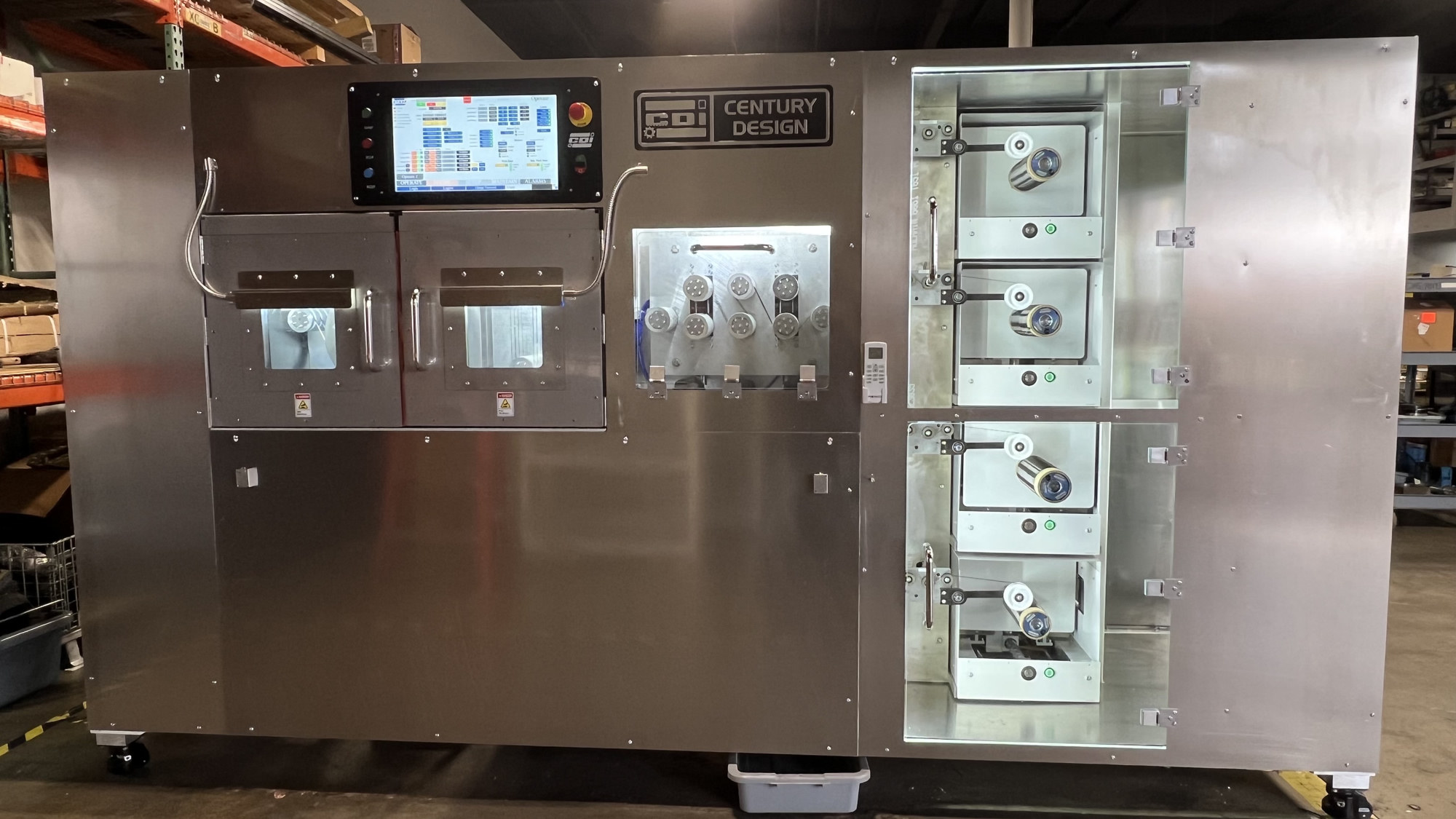 CDI CD6019 narrow tape prepreg machine — front view with HMI and multi-spool take-up